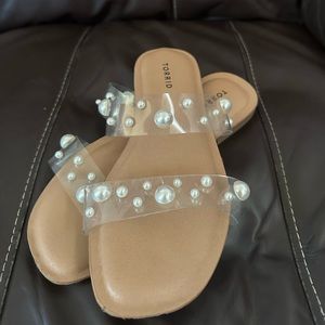 Torrid Pearl Embellished Slide Sandals